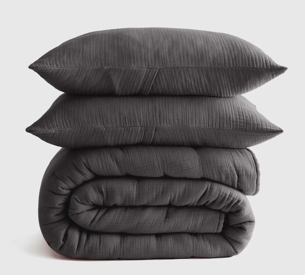 New Quince Airy Gauze Dream Quilt 3Pc Set Queen Charcoal $160 MSRP